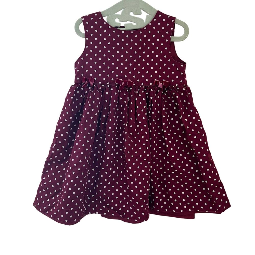 ❤️ 3/$25 Carter's Maroon Polka Dot Dress with Velour Bows 18m